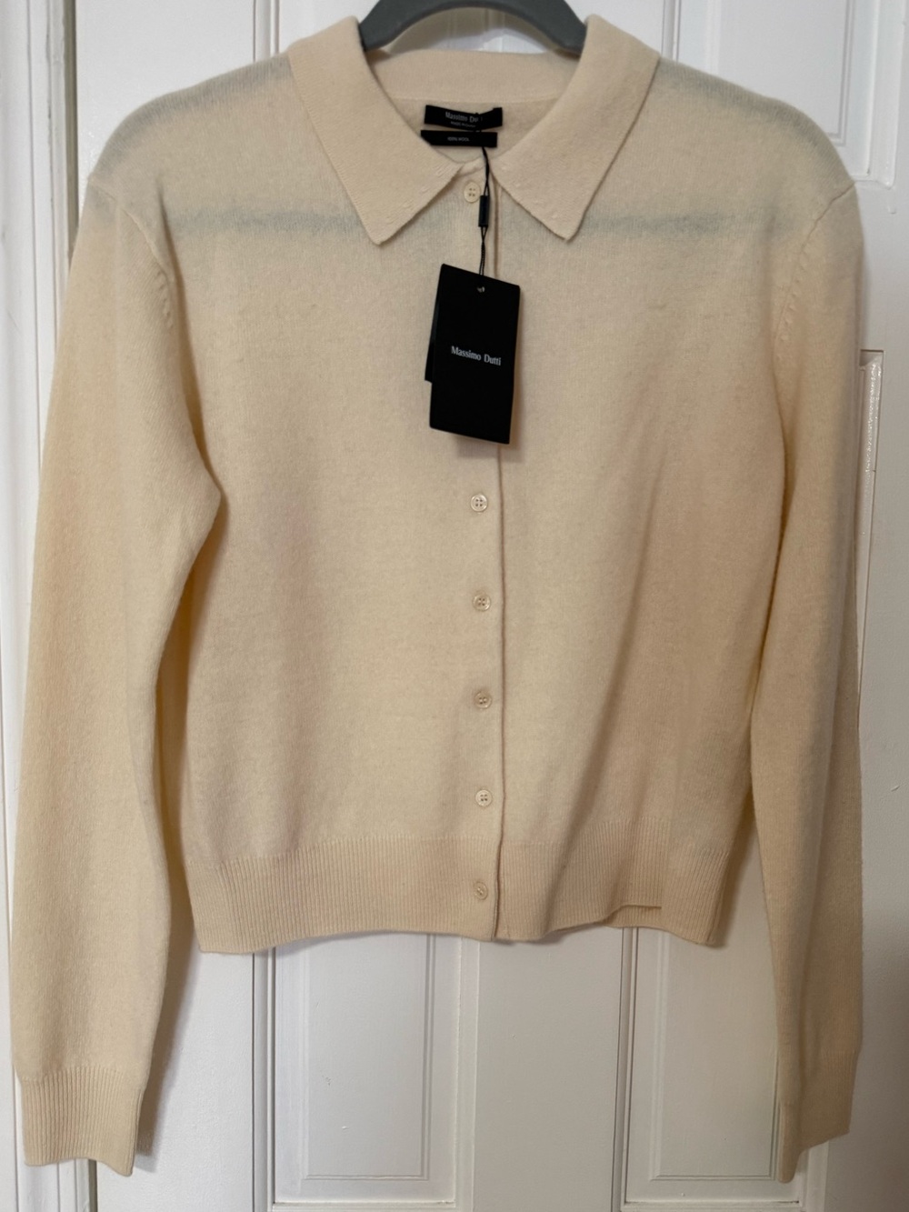 Massimo Dutti Cream Collared Button-Front Wool Cardigan. NWT